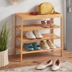 4 Tier Bamboo Shoe Rack - Brightroom: Shoe Organizer for Closet