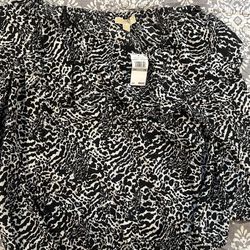 Michael Kors Women's  Long Sleeve Top, White/Black, Size 1X 