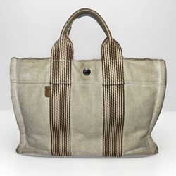 Hermes Toile Fourre-Tout PM Neutrals Handle Tote Bag H Canvas White Orange Nylon
