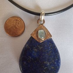 Artisanal Pendant Necklace Lapis Lazuli Leather Cord Handmade In Ecuador  New