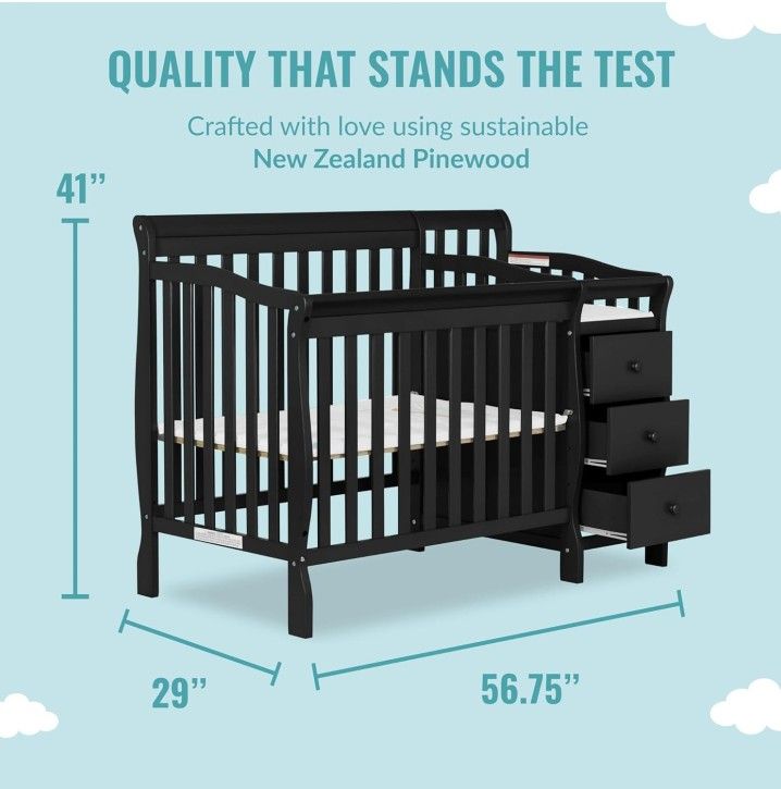 Black 4 In 1 Mini Crib