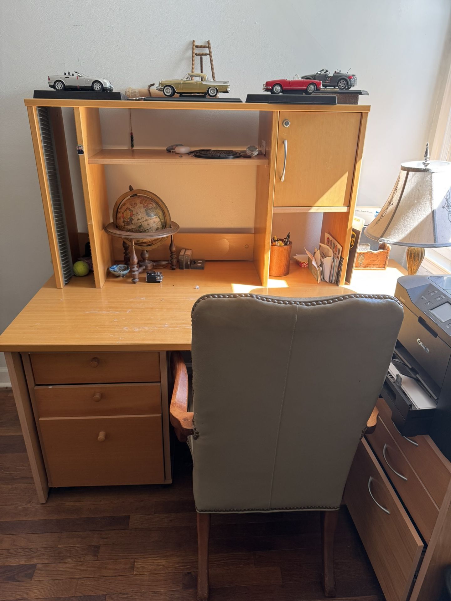 Scandinavian Desk With Two Rolling Cabinet