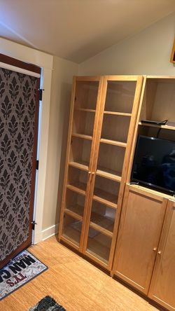 Tall Wood Bookcase with Glass Doors