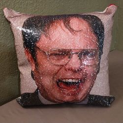 Dwight Schrute The Office Sequin Throw Pillow 13" X 13"