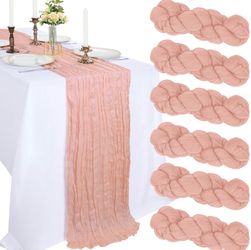 6 Pack 10FT Blush Pink Cheesecloth Table Runner 120 Inch Long Gauze Rustic Boho Spring Cheese Cloth Table Runner Sheer Fabric Decorations For Holiday 