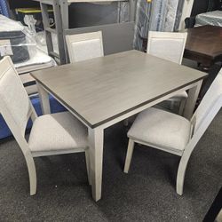 Super Deal 5 Pcs Dining Grey Top White Wash $399 Solid WOOD