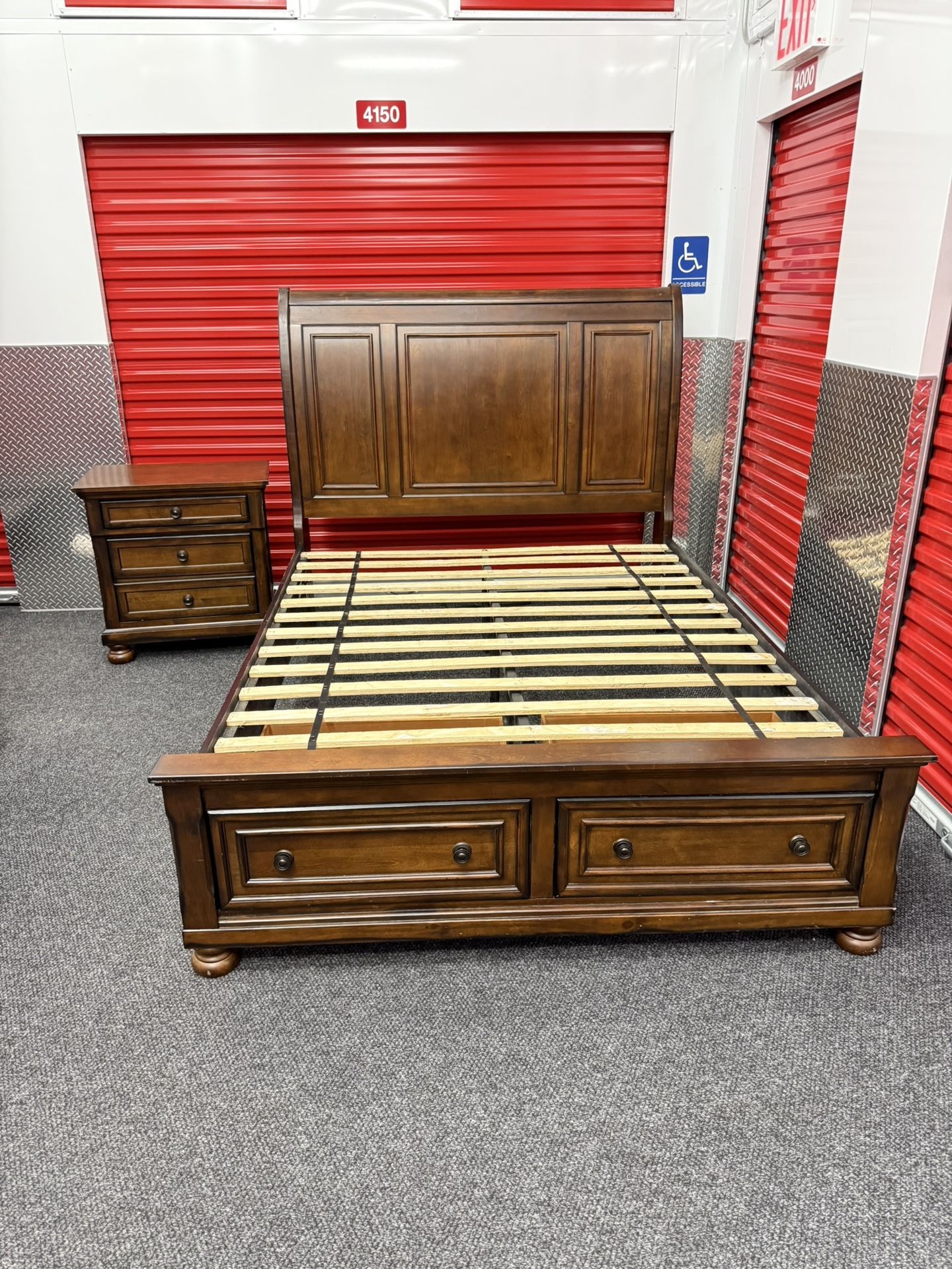 Wooden Bed Frame with Nightstand