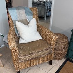 Hand Woven Rattan Arm Chair And Ottoman 