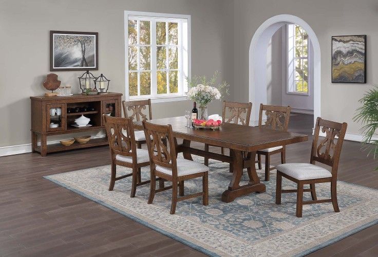 Brand New Oak & Grey 7pc Formal Dining Table Set