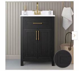 Beaufort 24 in. Single Sink Freestanding Black Bath Vanity with White Engineered Stone Top (Assembled)