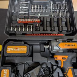 This Hill 45PCS Cordless Impact Wrench,600Nm(443Ft-lbs),1/2 Inch Brushless lmpact Driver Set,w/Two 4.0Ah Battery,17 Sockets,High Torque Power Impact G