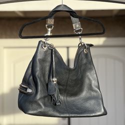 Authentic Jimmy Choo Black Pebbled Leather Hobo Shoulder Bag w/ Tassel