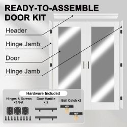 NEW 36 x 80 French Door set Mirrored Glass White Solid Core frame & all hardware & door handles