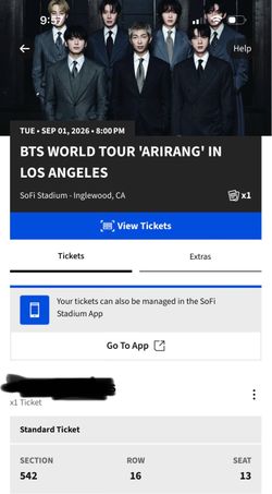 BTS World Tour Arirang LA Ticket 9/1 $320