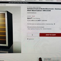 Summit 15 inch 33 bottle wine cooler - stainless steel