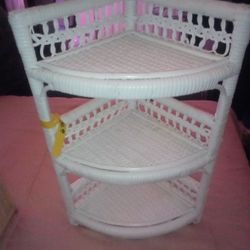 Wicker 3-tier Corner Shelf White