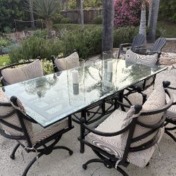Glass Table, Outdoor, Elegant W 6 Chairs