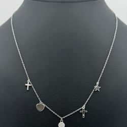 Jewelry 925 sterling silver necklace with 5 charms and CZ stones 0.2 CTW