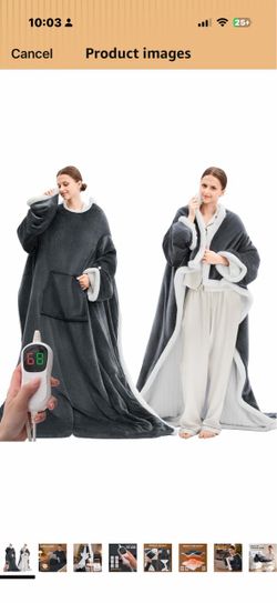 Wearable Heated Blanket: Electric Robe Throw with Foot Pockets Fast Heating Blanket with Sleeves, 10 Heat Levels & 1-8 Hours Auto Shut-Off, Warmful Gi