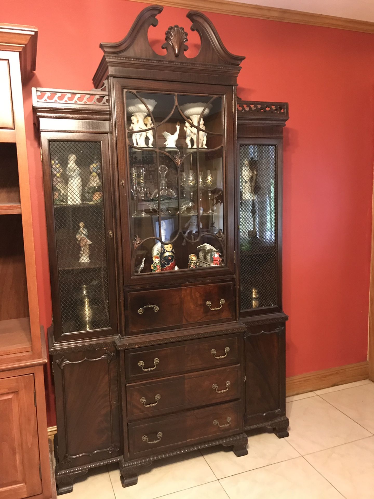 Gorgeous Antique China Cabinet 50”wide X 15” deep X 88” high