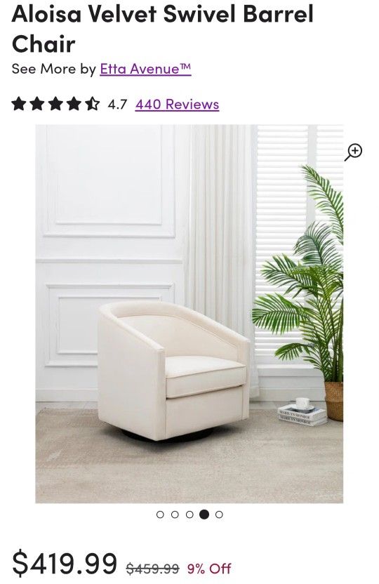 New Swivel Velvet Accent Chair