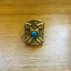 Brass & Turquoise ring Sz 8 1/2