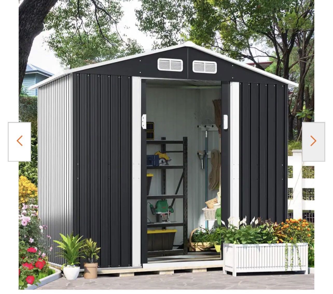 8.4 ft. W x 6.7 ft. D Galvanized Steel Outdoor Metal Storage Shed for Backyard Garden with Sliding Door (56.28 sq. ft.) 