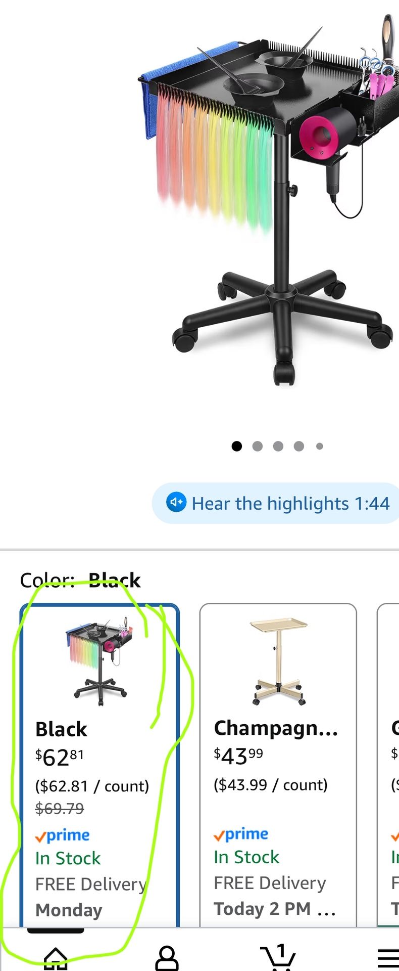 Rolling Salon Tray, Hairstylist Tray on Wheels with Holder and Hair Separator Stand for Salon Station, Salon Tray Cart, Salon Trolley Cart for Salon&H