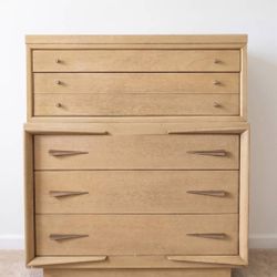 Vintage MCM Blonde Wood Highboy Dresser