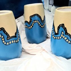 Matching Hand Painted Porcelain Vase Set Of 3 