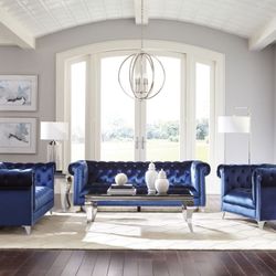 3-Piece Tuxedo Arm Living Room Set Blue - $1,459