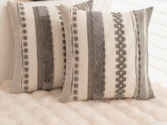 Decorative Neutral Farmhouse Pillow case 18x18 Set of 4 Cushion Case Striped Square Pillows Cover Couch Pillow Cases Accent Pillowcase for Sofa Bed,Gr