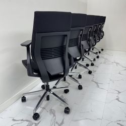 LIKE NEW CONDITION STEELCASE GESTURE CHAIR, BLACK FABRIC WITH POLISHED ALUMINUM BASE, FULLY LOADED WITH LUMBAR SUPPORT