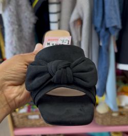 Black Knot Bow Slide Sandals