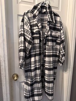 Black & White Plaid Long Shacket Coat
