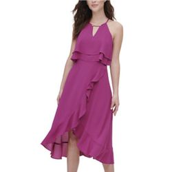 Brand New Woman’s Kensie brand Pink Ruffled Popover Chiffon Maxi Dress Up For Sale 