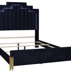 Black And Gold Bed frame & 2 Black And Gold Drawer With Five Storage Boxes.