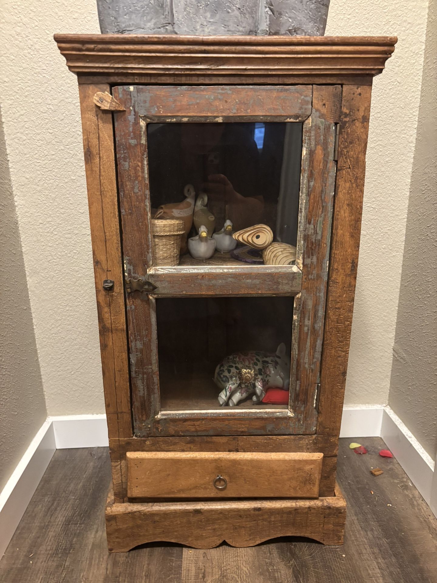 Antique Wooden Cabinet With Glass Door