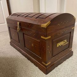 Anglo Indian Domed Camel Back Wooden Chests With Brass Inlay - 2 pieces