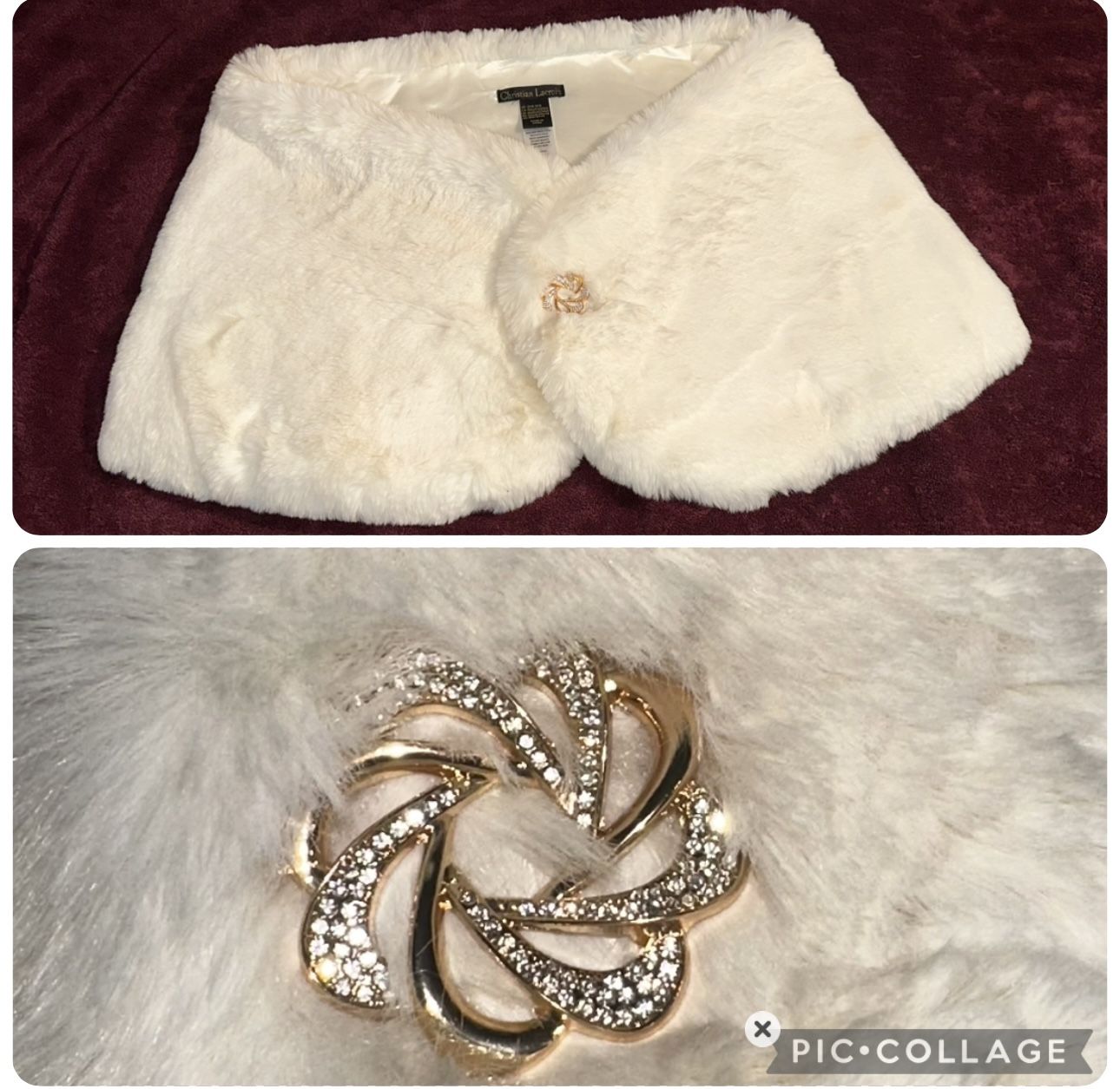 $25 OBO Beautiful White Stole With Beautiful Gold brooch