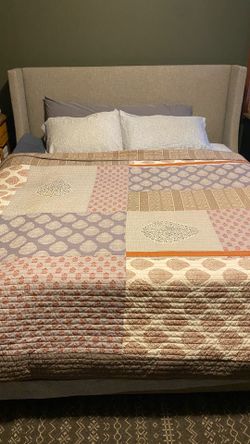 Room&Board  Upholstered Storage Bed Frame - Neutral Grey/Beige. Cal-King  Original price ~ $3,000