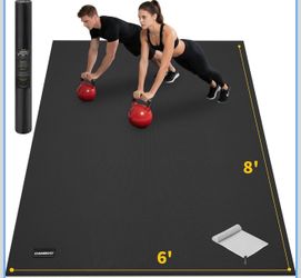 CAMBIVO Large Exercise Mat for Home Workout, 8'x6'/7'x5'/6'x4' (7 mm) Extra Thick Exercise Mat for Home Gym, Shoe-Friendly, Non-Slip Gym Mat for Jump
