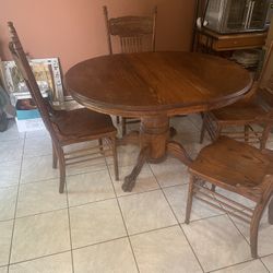Antique Table (including Leaf) And 4 Chairs. 