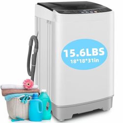 Portable Washing Machine 15.6lbs Full-Automatic Washer, Compact Wash & Dry Combo with Drain Pump for Home, Dorms, Apart, White