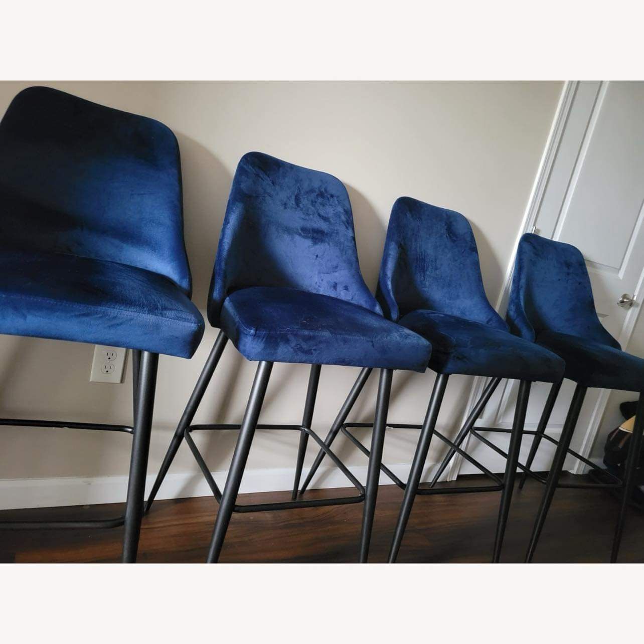 Bar Stools New in Original Packagings Set of 4 Stunning Blue Velvet Upholstery.