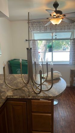 Modern Bronze 6-Arm Chandelier with Bulbs