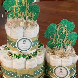 2 GREEN GOLD Oh Baby St. Patrick’s diaper cakes