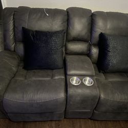 Dark Gray Reclining Sofa & Loveseat Set with Console & Cup Holders