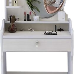 Dressing Table,Vanity Set with Mirror and Stool Girls Makeup Desk Large Storage Space Compartments and Drawers Bedroom Niture,white