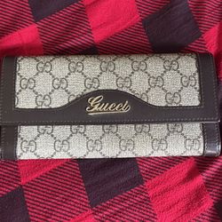 Auth Gucci Fold Pursee Wallet GG Brown Canvas Leather Italy